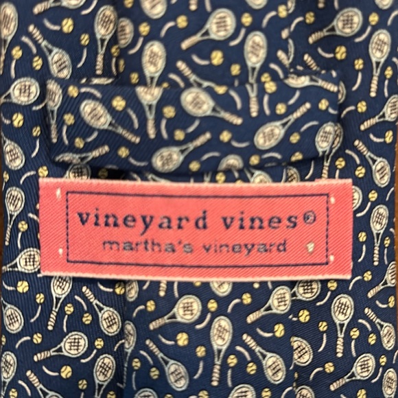Vineyard Vines Navy and Yellow Tennis Racket & Tennis Ball Silk Tie - Picture 2 of 5